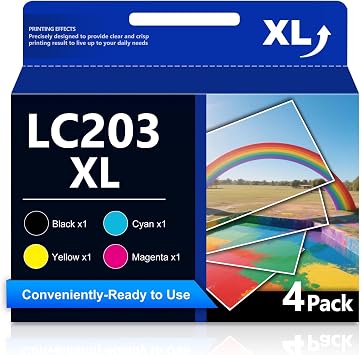 LC203XL Color Ink Cartridge Replacement for Brother LC203 LC201XL LC201 Work with MFC-J4420DW MFC-J480DW MFC-J880DW MFC-J680DW MFC-J885DW Printer Black, Cyan, Magenta, Yellow