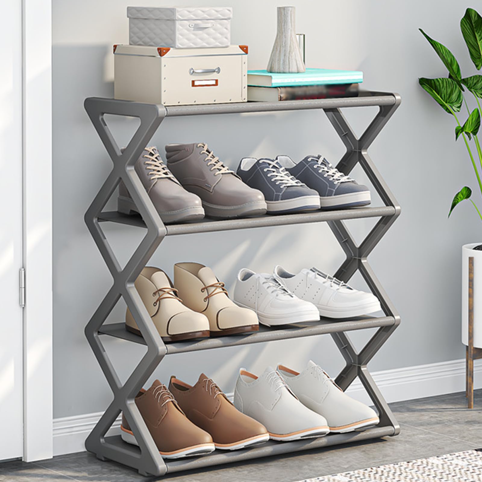 XZLZMYP Gray, Metal Shoe Rack Foldable Sturdy Shoe Organizer for Entryway And Front Door Modern Shoe Cabinet Portable Shoe Storage Rack for Corridors Bedrooms And Small Spaces