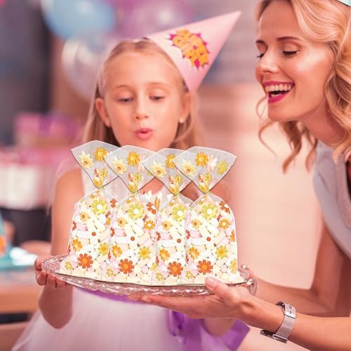 Miniatura 6 de 100 bolsas de dulces de margaritas, bolsas bohemias de celofán, bolsas de regalo de plástico hippie retro, bolsa de regalo de flores de margarita