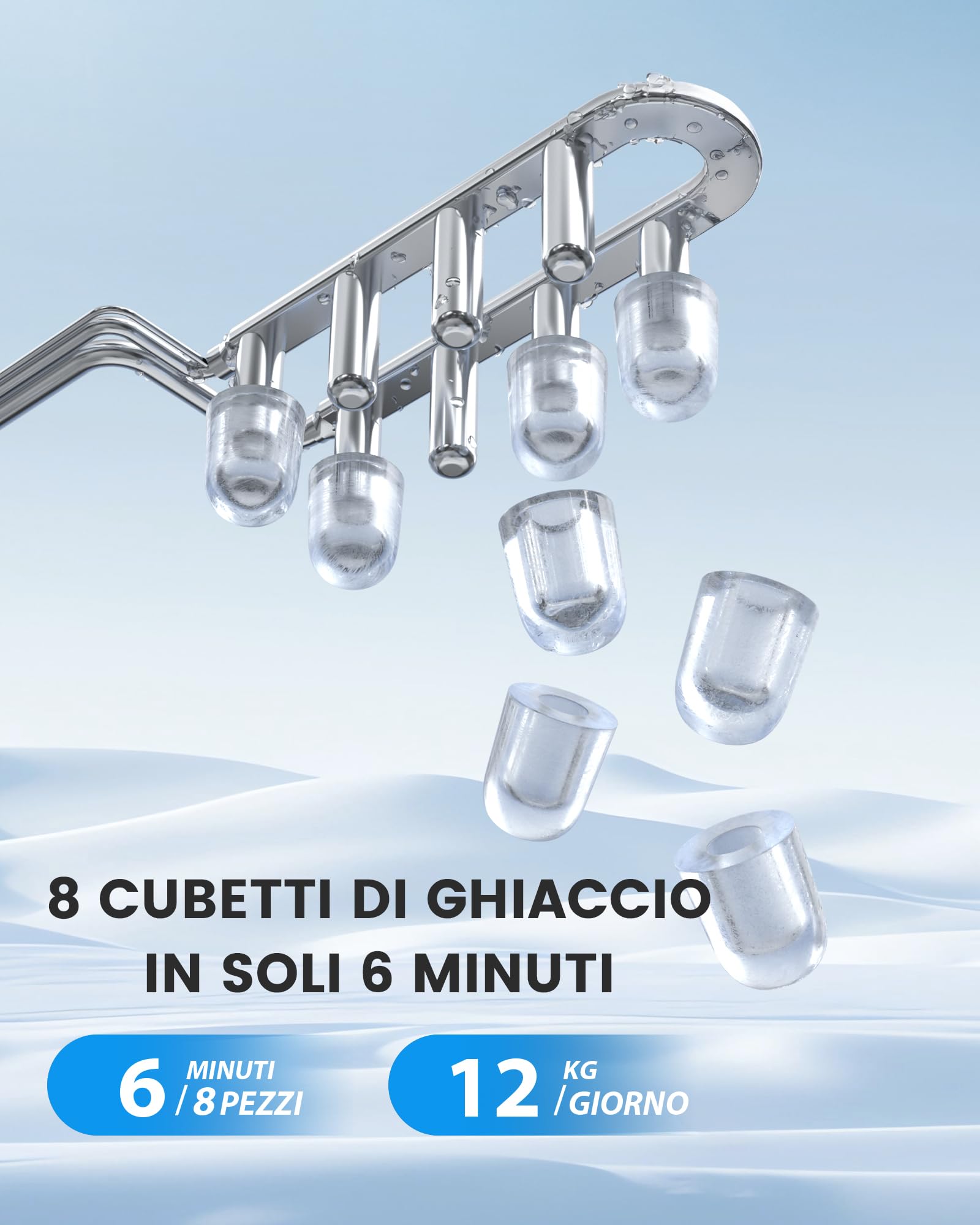EASYERA Macchina Ghiaccio, Portatile e Compatta, 12KG/ 24 ore, Cubetti di Ghiaccio in 6 Min, 2 Dimensioni di Ghiaccio, Macchina del Ghiaccio Autopulente, Ice Maker Portatile per Casa/Festa/Cucina/Bar