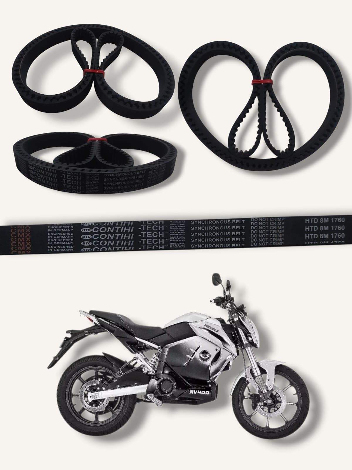 Revolt RV400 HTD 8M 1760 Synchronous Belt, Black, German Engineered Timing Belt for Revolt RV400 Extra Long Life Belt, 1760 8M 23, Electric Bike Drive Belt (..1)