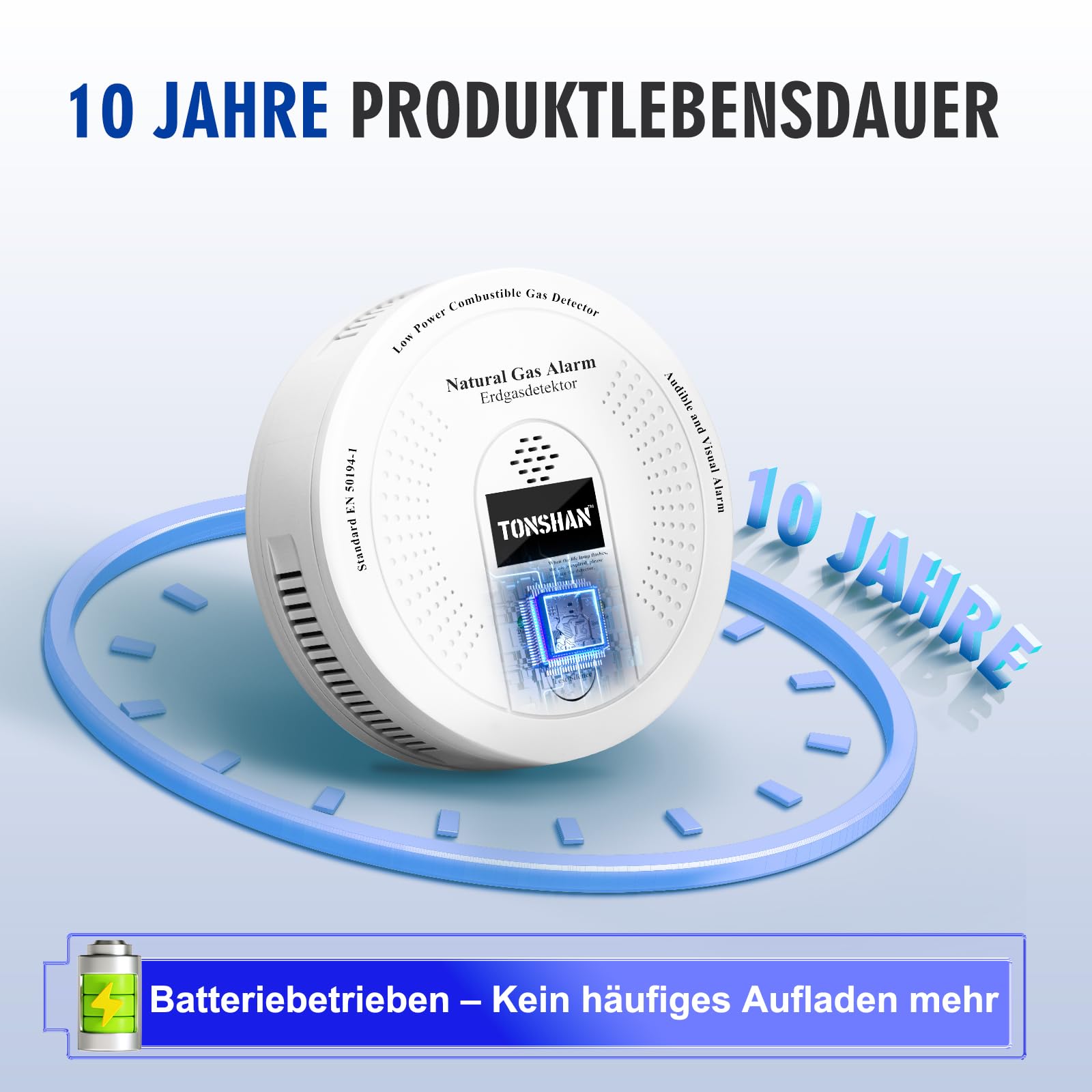 Gasmelder Erdgasdetektor CH4/Propan/Methan 100% Batteriebetrieben - Kombinierter Gasalarm mit Optischem & Akustischem Alarm - Gassensor für Sicherheit in Haushalt (Batterie enthalten)