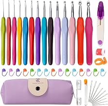 ZANOTTRA 14 PCS Crochet Hook Set with Ergonomic Soft Grip Handles, Non-Slip Aluminum Crochet Needles 2mm–10mm, Knitting Needles Kit for Beginners Adults, Crochet Kit with Case – Best Gift for Women (Purple)