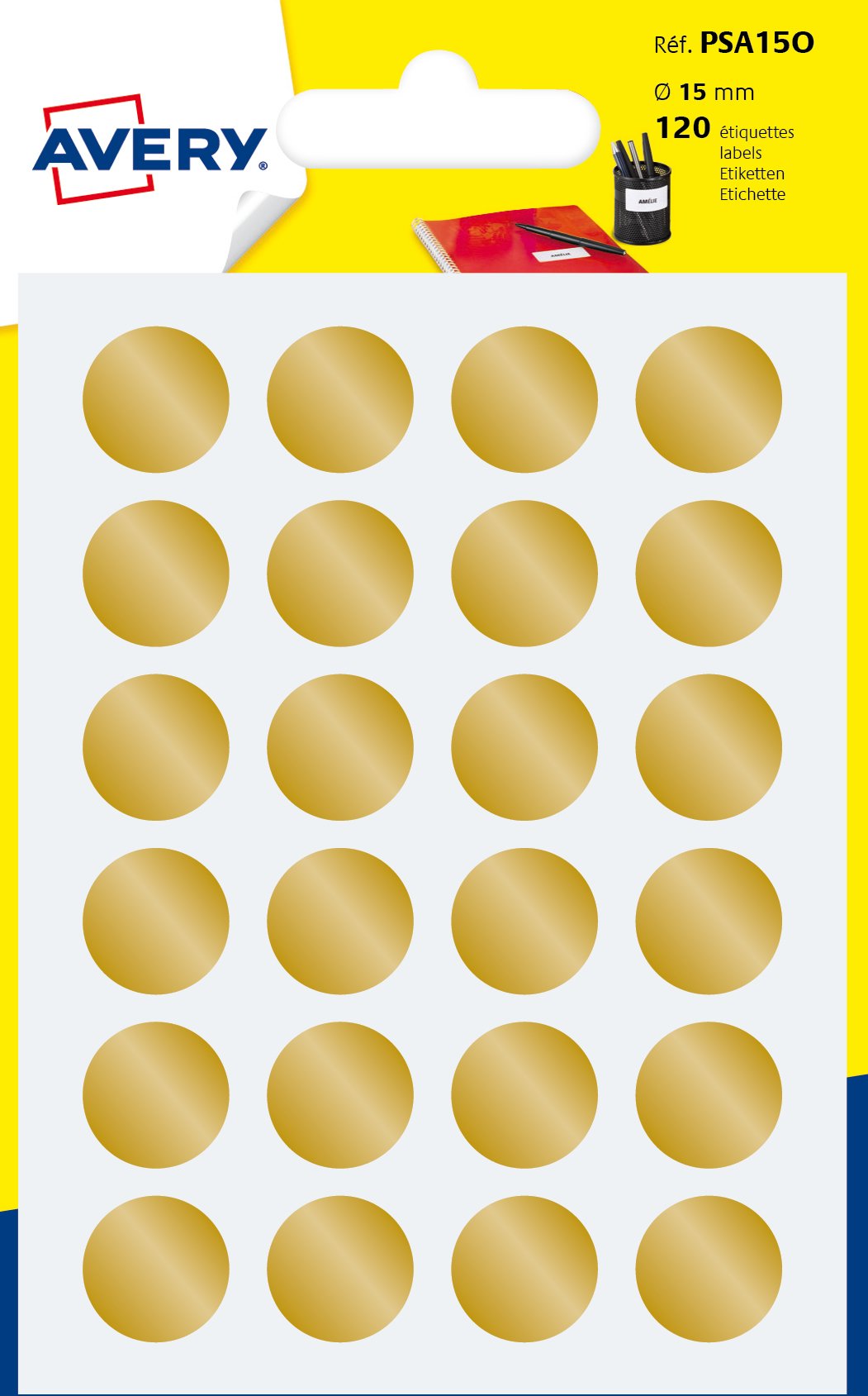 Avery 120 Circle Stickers, 15mm Diameter, Gold Small Round Dot Adhesive Labels