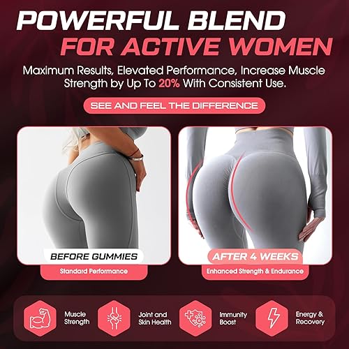 Miniatura 4 de Gomitas de creatina para mujeres, creatina monohidrato sin azúcar con colágeno, BCAA, vitamina C y B12 para músculos, energía y glúteos, suplementos