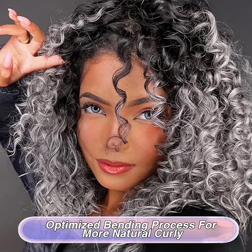 Miniatura 2 de Pelucas rizadas para mujeres negras pelucas afro rizadas suaves de 14 pulgadas con flequillo pelucas sintéticas rizadas de color gris degradado