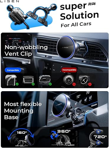 Miniatura 2 de LISEN Cargador MagSafe para coche de 15 W, cargador MagSafe, cargador inalámbrico para automóvil, soporte magnético para teléfono para automóvil,