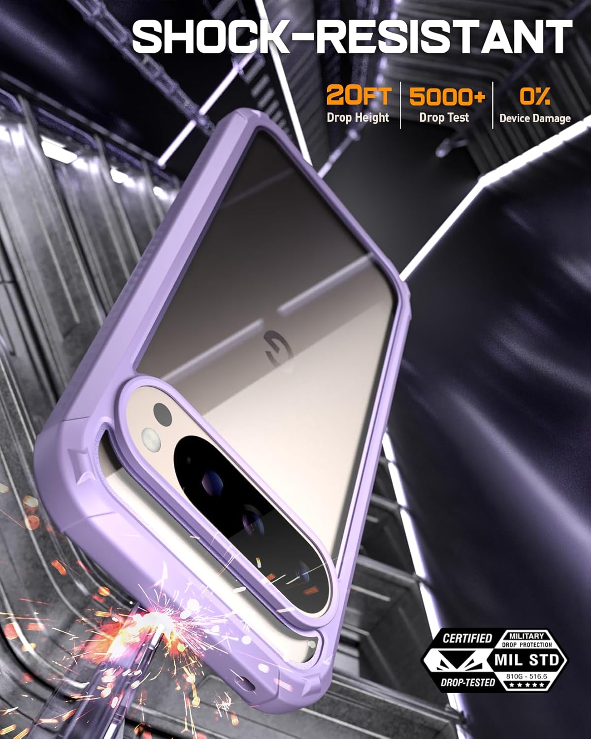 Poetic Guardian Case for Google Pixel 9 Pro XL 5G 6.8 inch, Built-in Screen Protector [Work with Fingerprint ID], [2 Front Frame] Full Body Shockproof Rugged Clear Cover Case, Purple/Clear