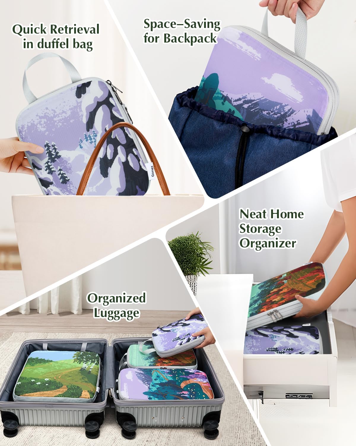 Gonex Compression Packing Cubes, 4pcs Expandable Storage Travel Luggage Bags Organizers, Travel Cubes for Suitcase Carry On (Seasons) - Image 7