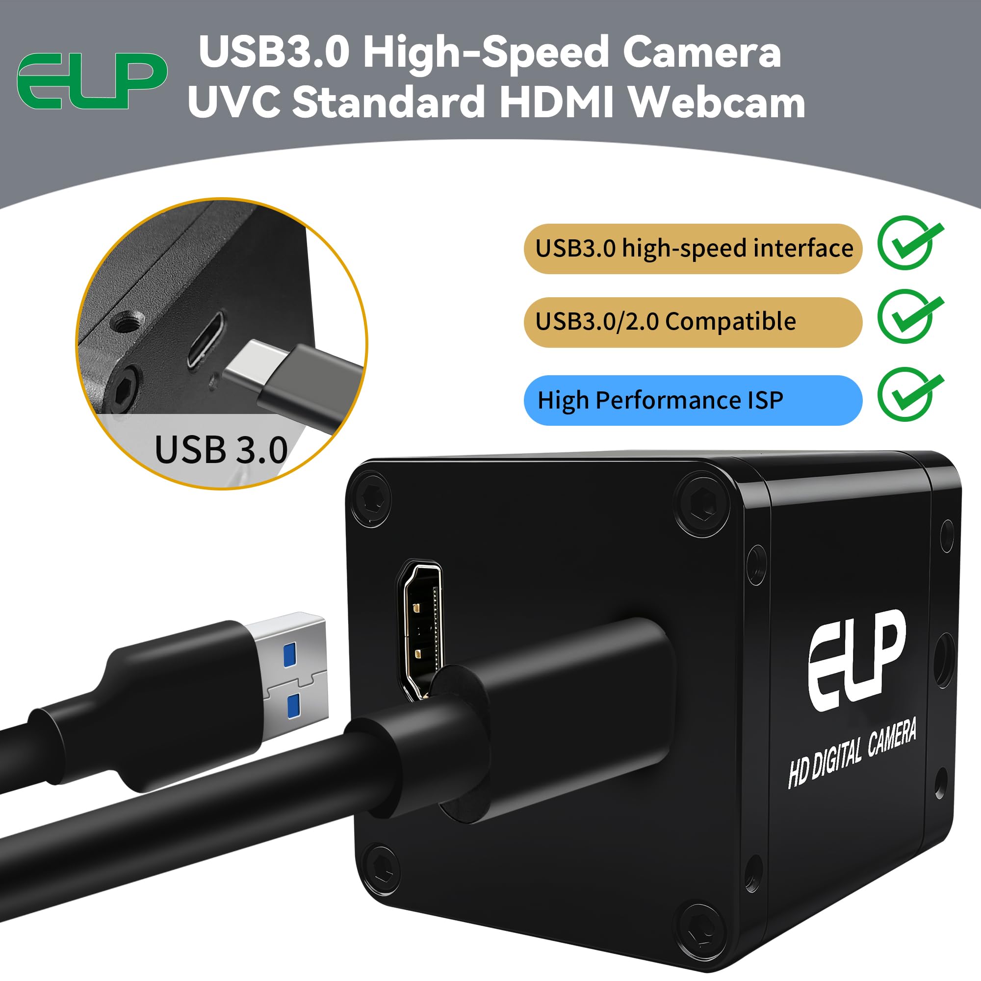 Amazon.co.jp: ELP 4K 60fps USB3.0 HDMIカメラ H.264 広角 高速 UVC