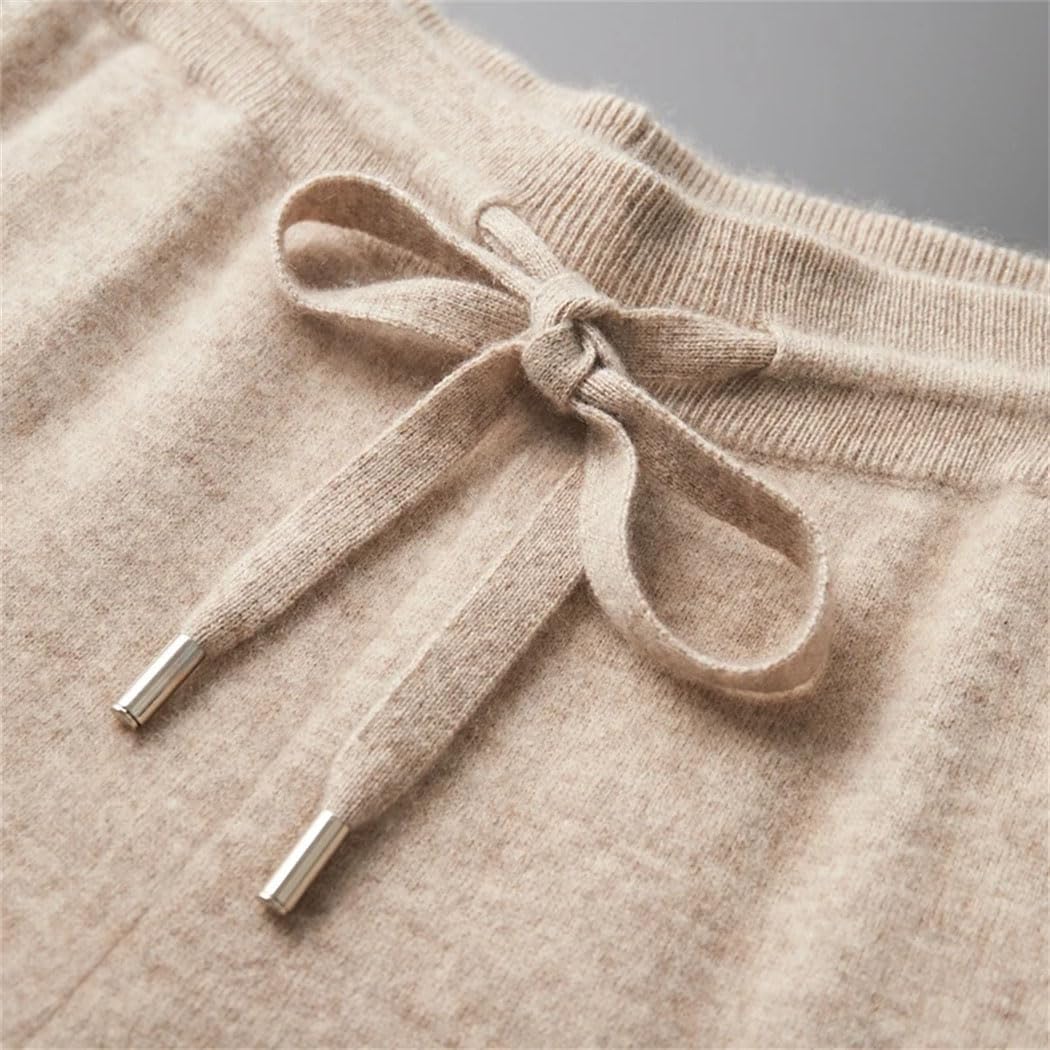 Men's 100% Cashmere Pencil Pants Elastic Waist Drawstring Knitted Small Leg Trousers Winter Soft Warm Sweatpants