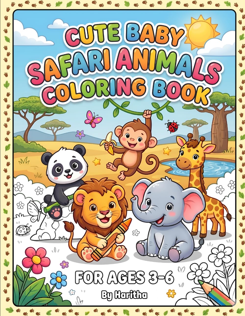 Cute Baby Safari Animals Coloring Book: Simple and Cute Safari Animal Coloring Pages for Preschoolers and Toddlers