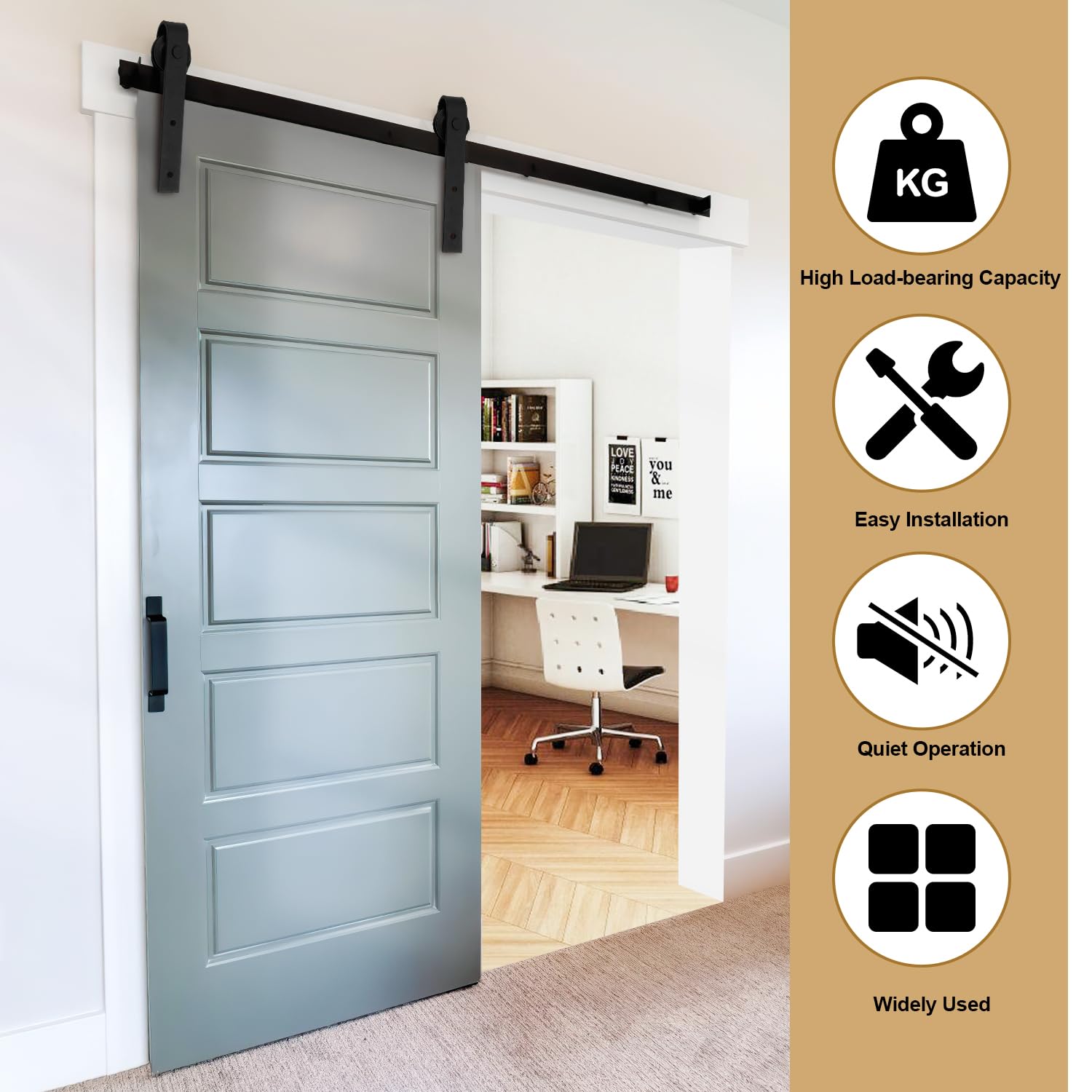 Jopassy Schiebetürbeschlag Set, Schiebetürsystem 152cm 150kg Hängeschiene für Holztür Rechteck