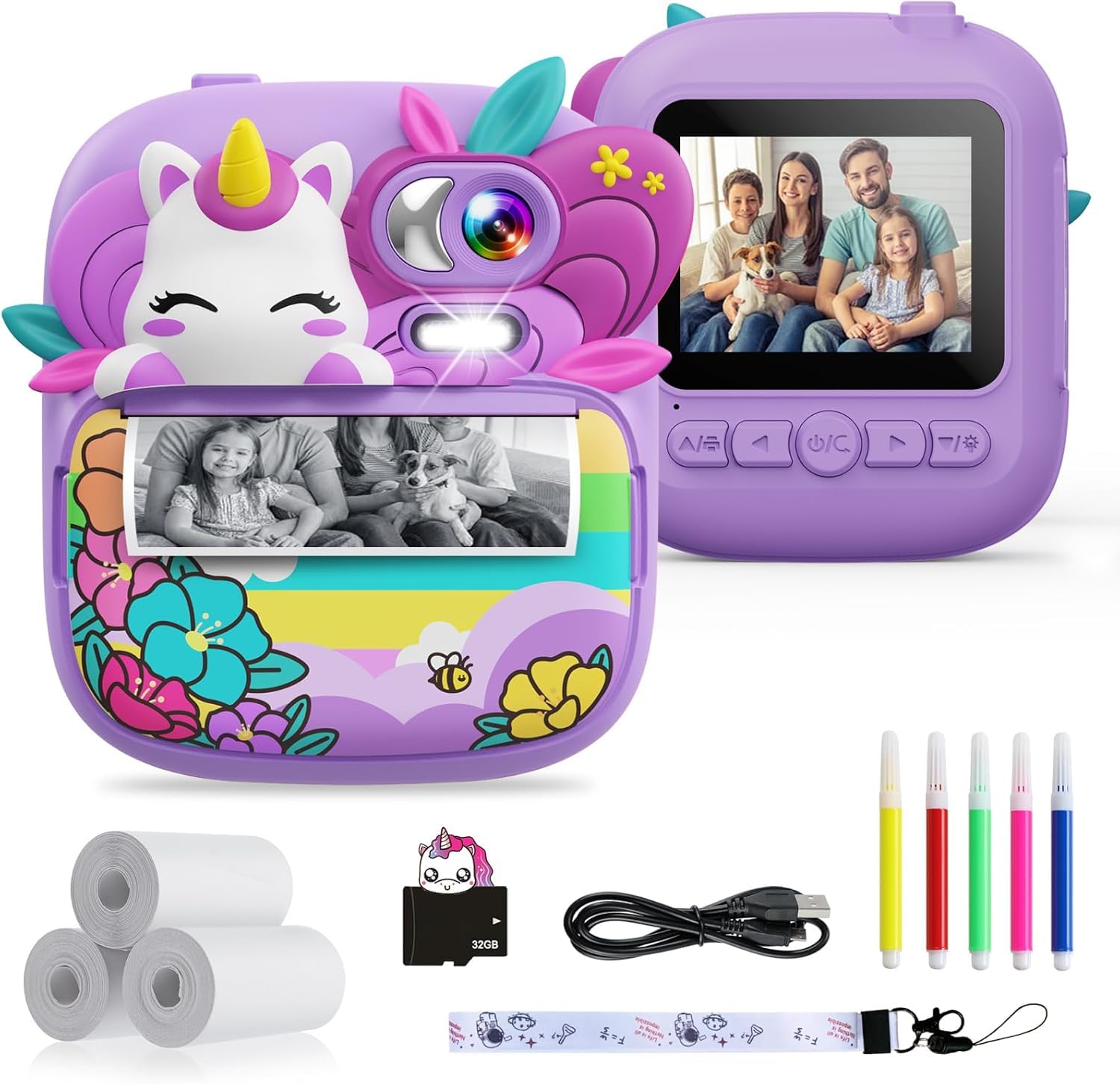 TIATUA Macchina Fotografica Bambini Istantanea, 2.4 Pollici 1080P HD Fotocamera Bambini con 32GB Scheda & Carta da Stampa, Regali per bambini dai 3 ai 12 anni