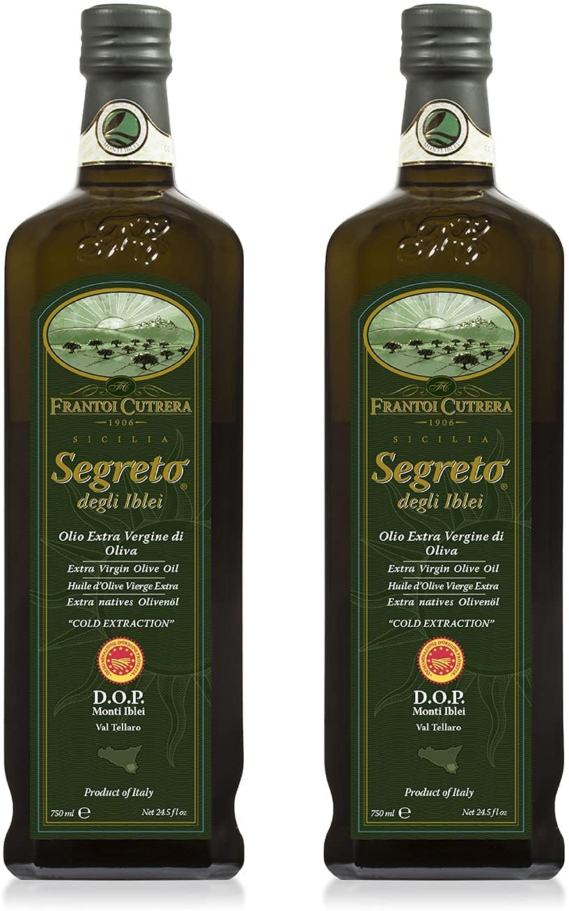 Frantoi Cutrera - Segreto Degli Iblei - Extra Virgin Olive Oil - Sicilian D.O.P Certified Italian, Pure 2022/23 Early Harvest First Cold Pressed, High In Polyphenols, 24.5 Fl Oz (Pack of 2)