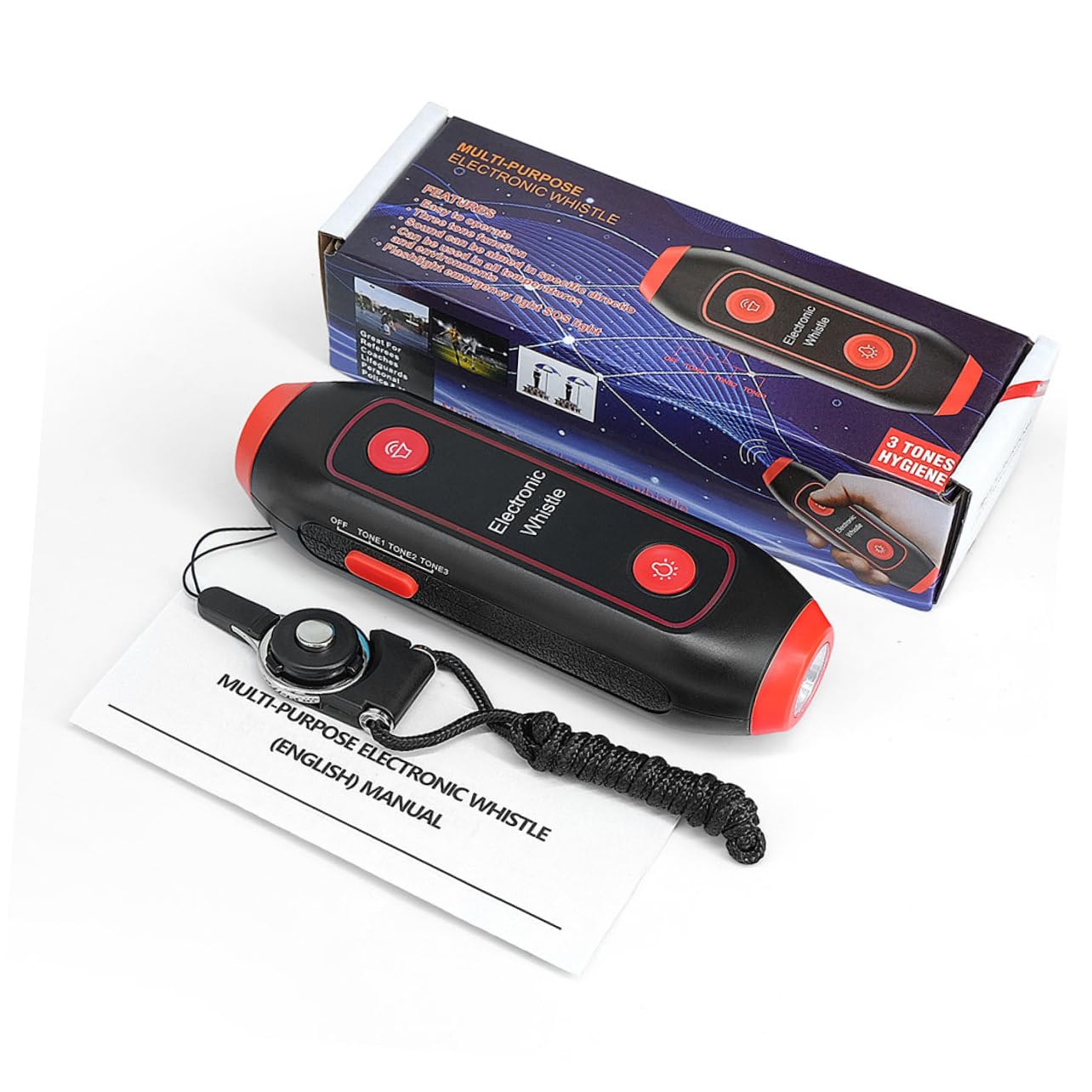 TOYANDONA Silbato Electrónico Multifuncional con y Luz Sos para Entrenadores Árbitros y Seguridad al Aire Silbato de Mano con Cordón Azul Sin Batería