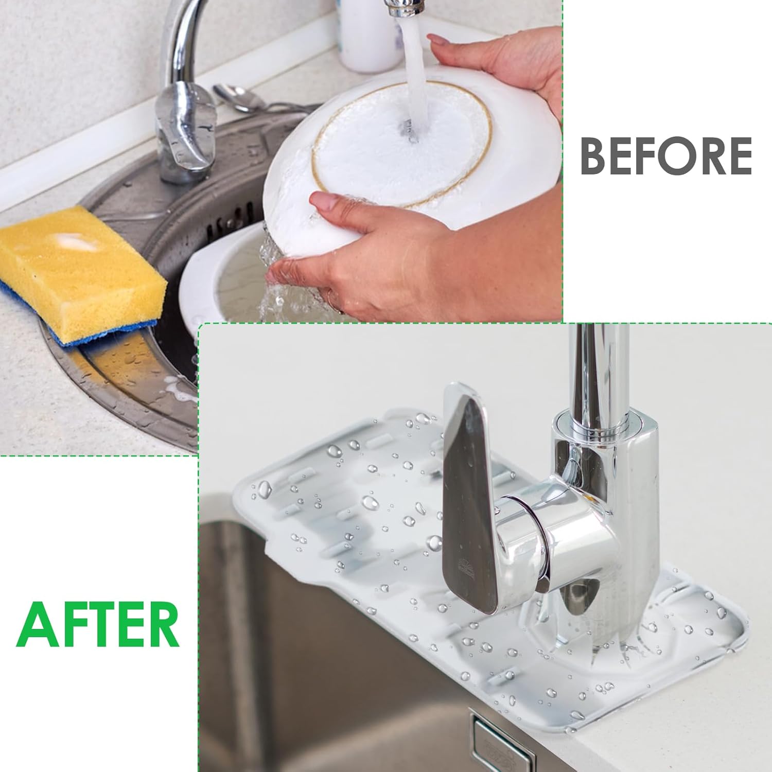 Dimeho Sink Faucet Splash Guard Mat Silicone Soap Dish Pad Faucet Handle Drip Catch Sponge Holder Sink Protector Trays for Bathroom Kitchen Countertop Gadgets Accessories 8.3 x 5.7 Inch (Marble)