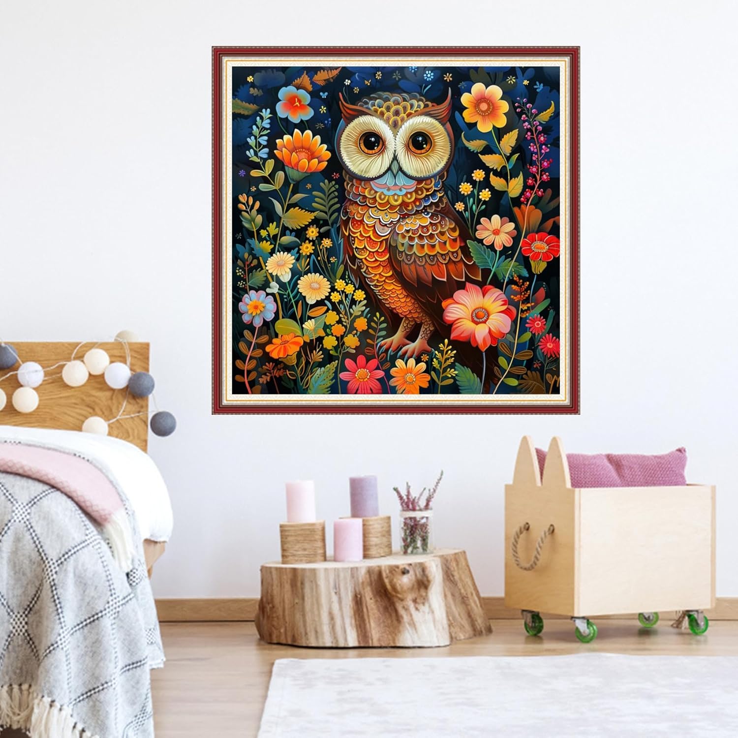 Foxnyart Stamped Cross Stitch Kits Full Range of Embroidery Needlework Starter Kits for Beginners Adults 11CT Embroidery Patterns Art Crafts DIY Needlepoint Kit& Owl Flower 18x18 inchs