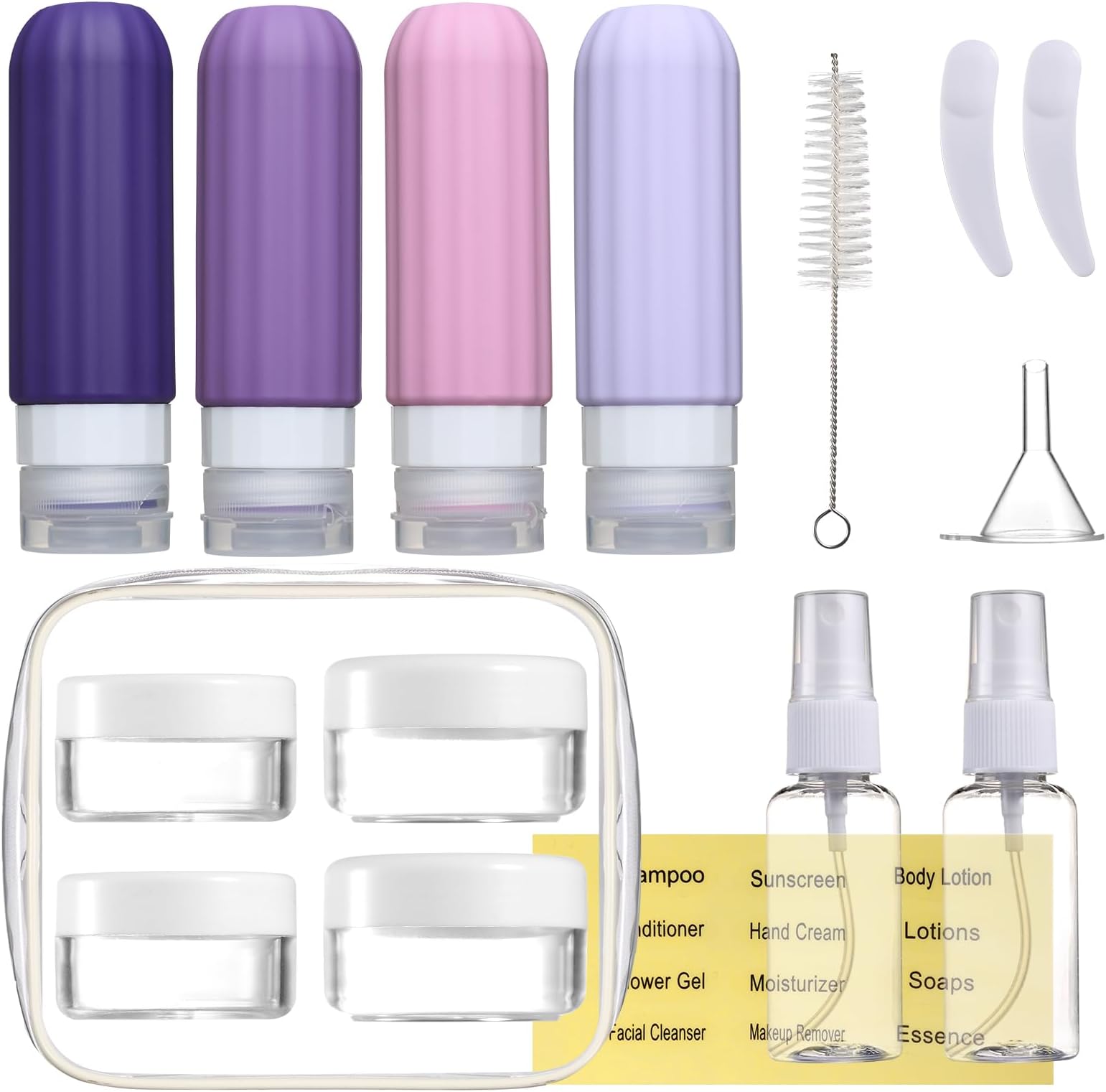 16 Pack Travel Bottles for Toiletries, Leakproof Travel Containers for Toiletries, TSA Approved Silicone Travel Accessories Squeezable Refillable 3oz for Shampoo Conditioner Lotion