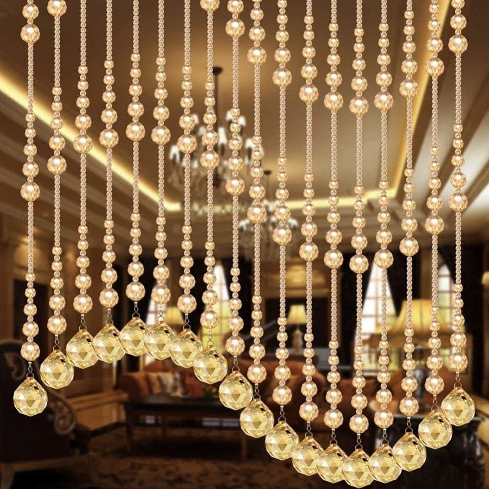 Rideau de perles en cristal de verre moderne séparateur de porte ajustable 25 rangs