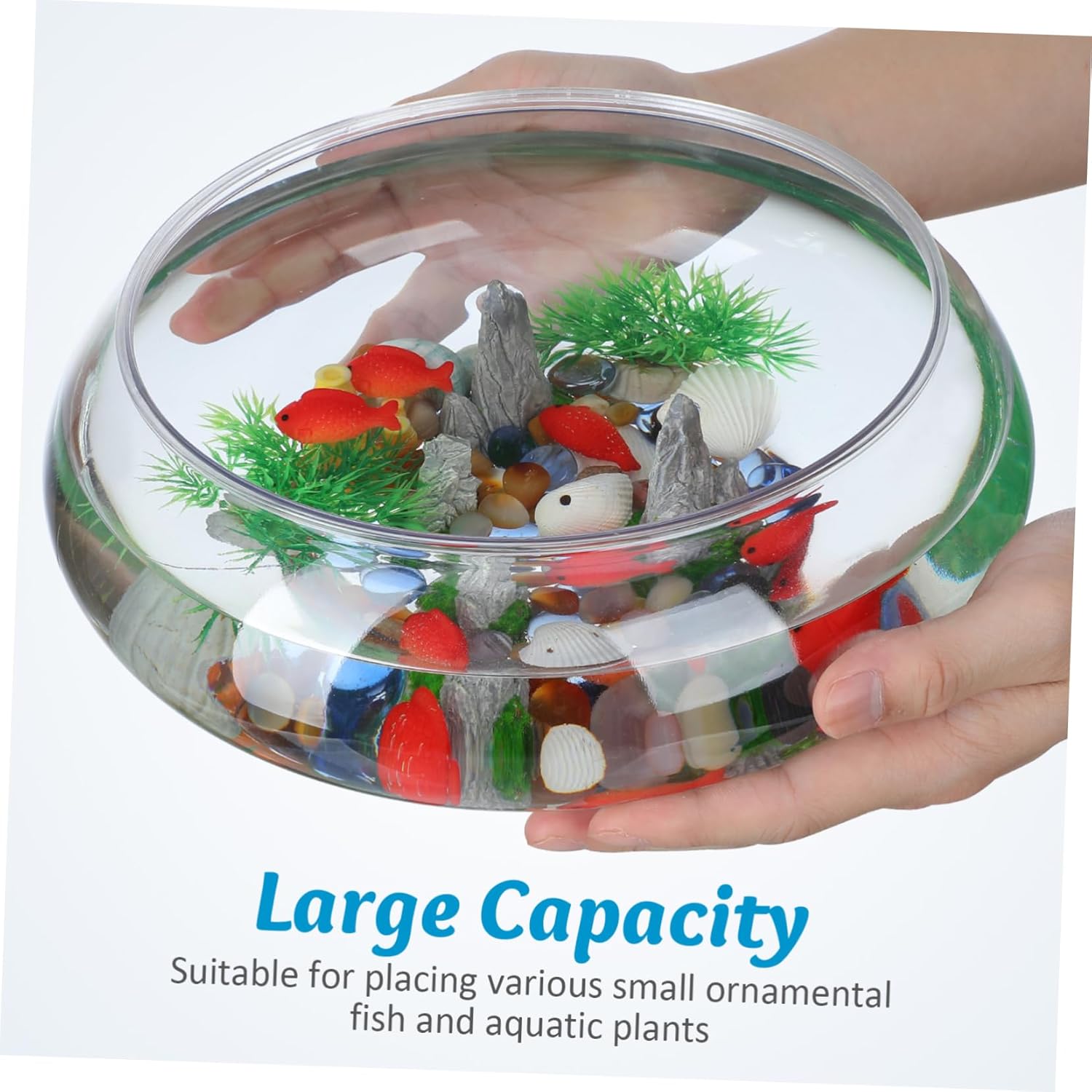2pcs Transparent Small Fish Tank Round Aquarium Bowls Unbreakable Plastic Goldfish Breeding Box for Office Desktop Home Decor
