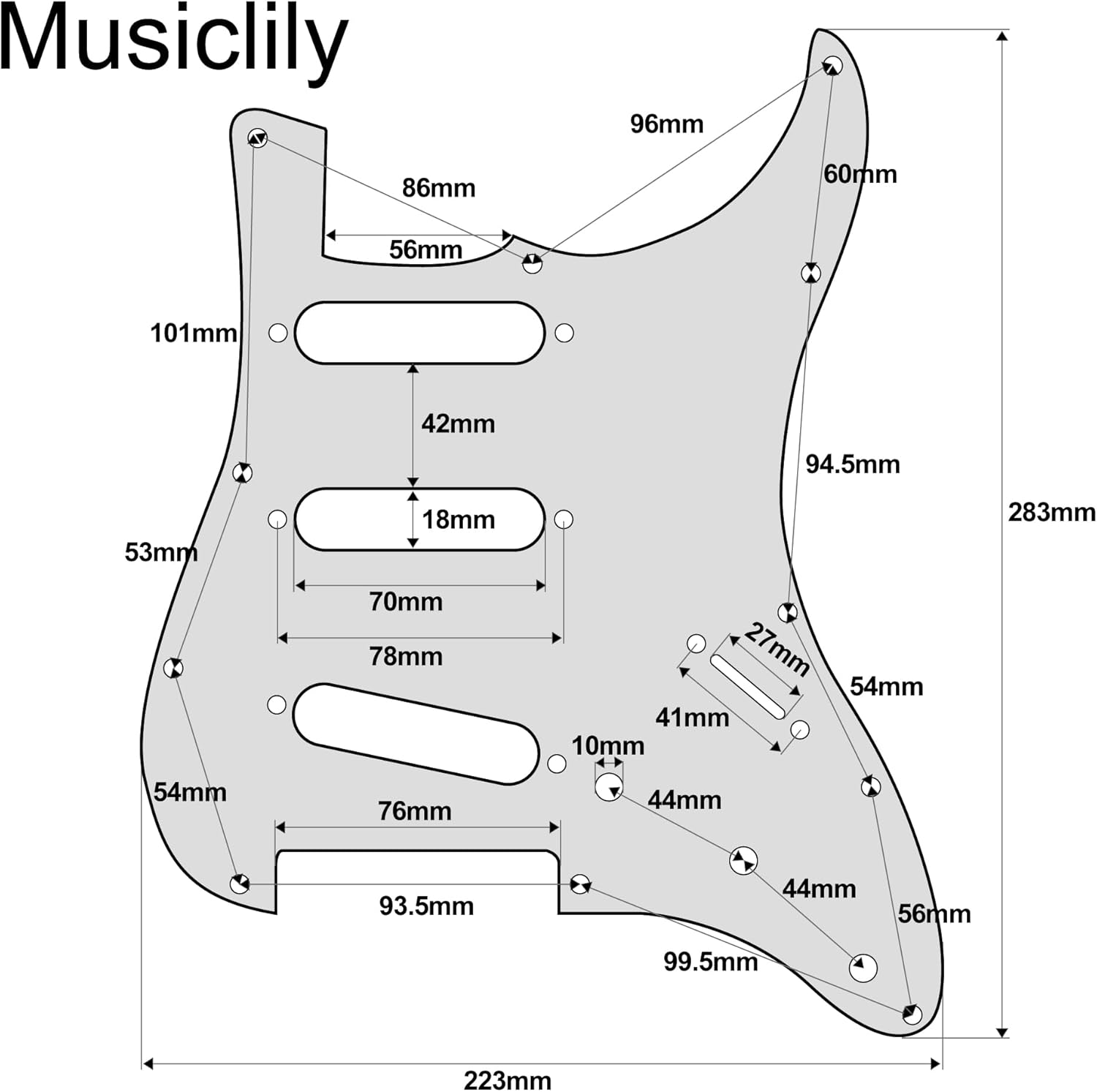 Musiclily Ultra 11 Holes Anodized Aluminum SSS Strat Pickguard ST Guitar Pickguard for American/Mexican Fender Standard Strat Style Electric Guitar, Gold