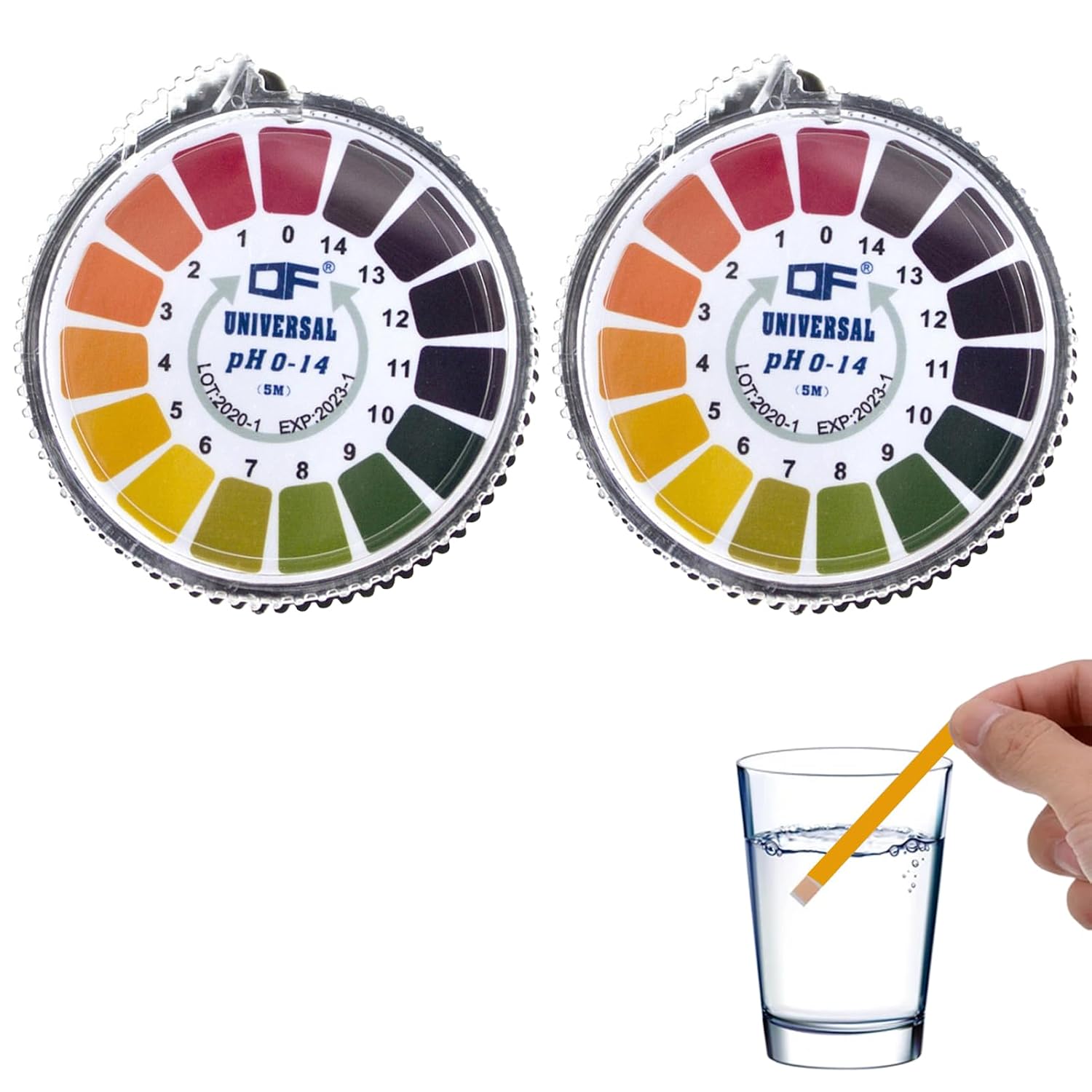 Pack of 2 pH test strips on roll pH test strips measuring full range 0-14