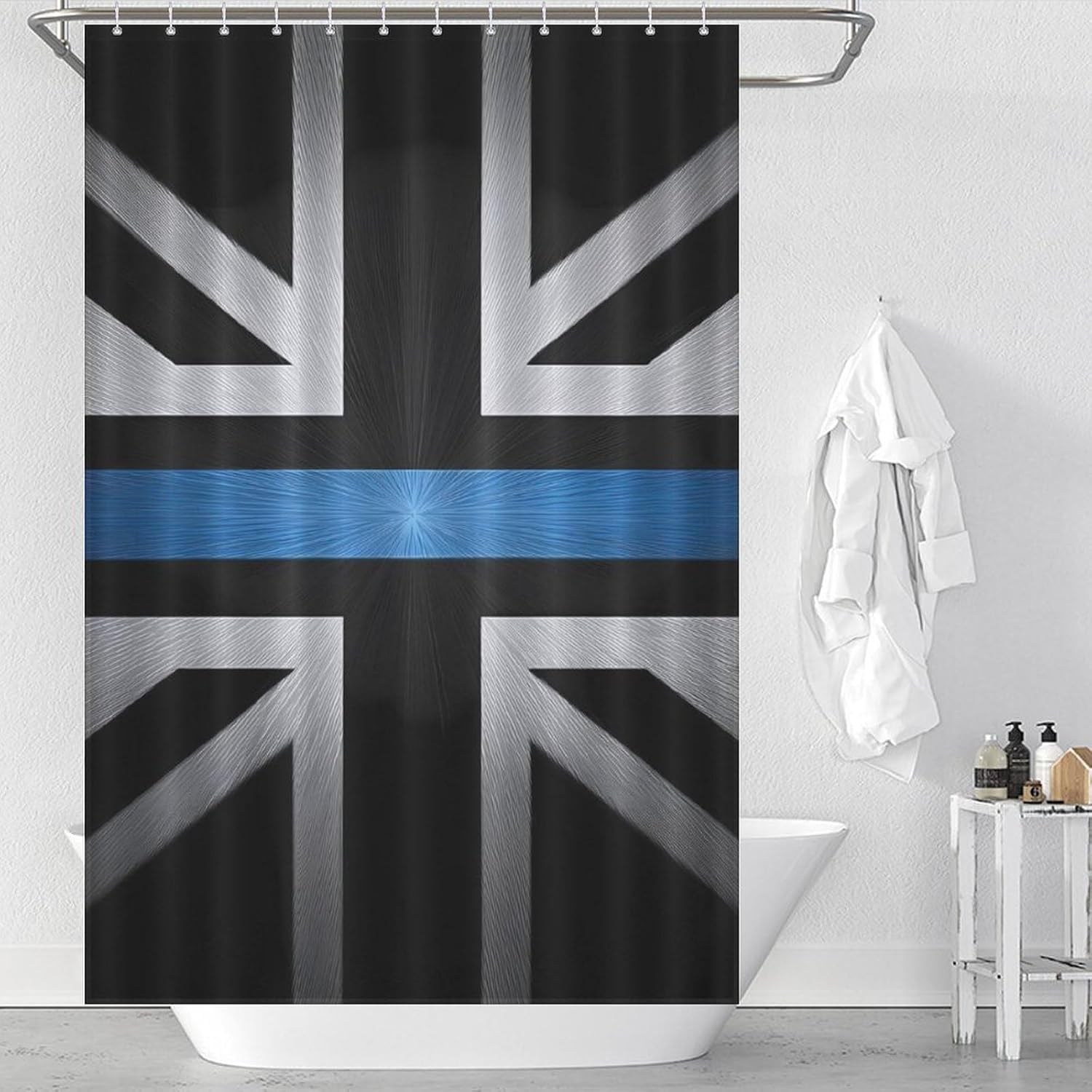 UK British Jack Flag Thin Blue LINE Shower Curtain 46.85x70.87Inch（119x180cm） Polyester Bath Curtain Shower Curtains Printed Decorative