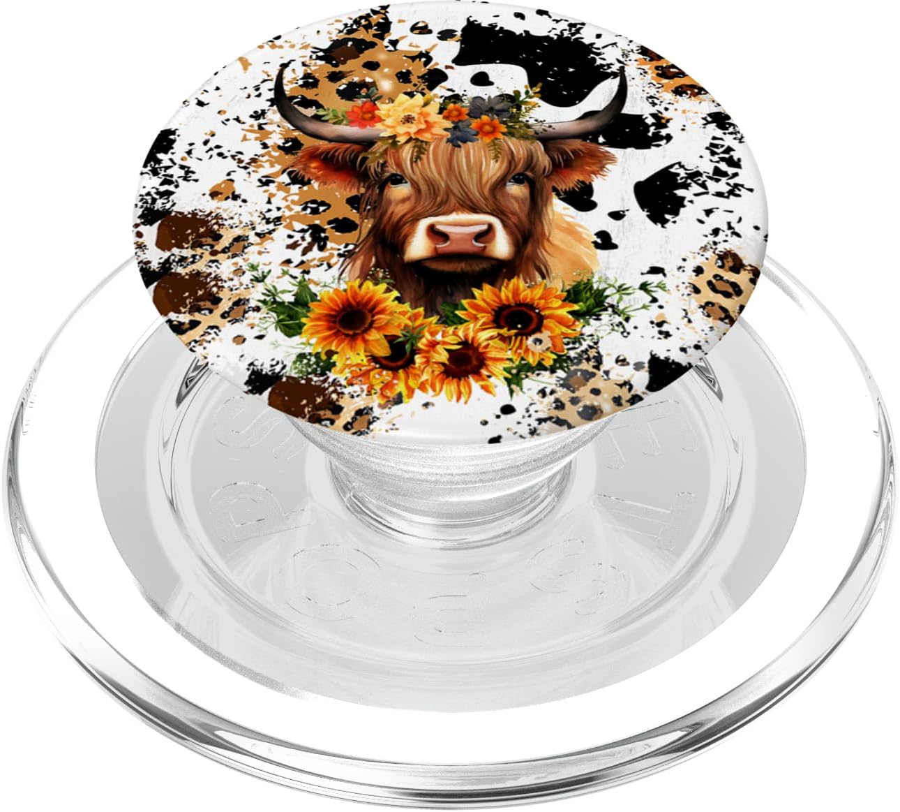 Western Highland Cow Sunflowers and Cowhide Brown PopSockets PopGrip for MagSafe