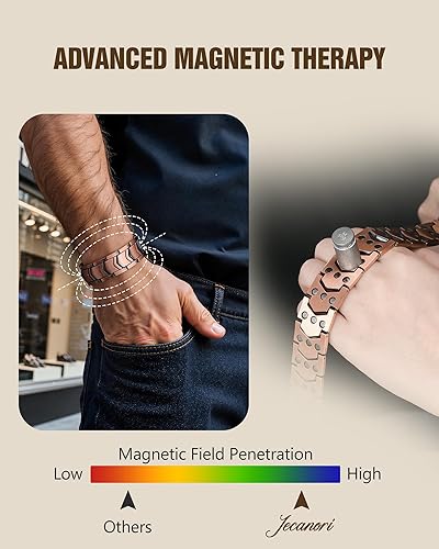 Miniatura 34 de Jecanori Pulsera de cobre para hombre, pulseras magnéticas de fuerza 3X para hombres