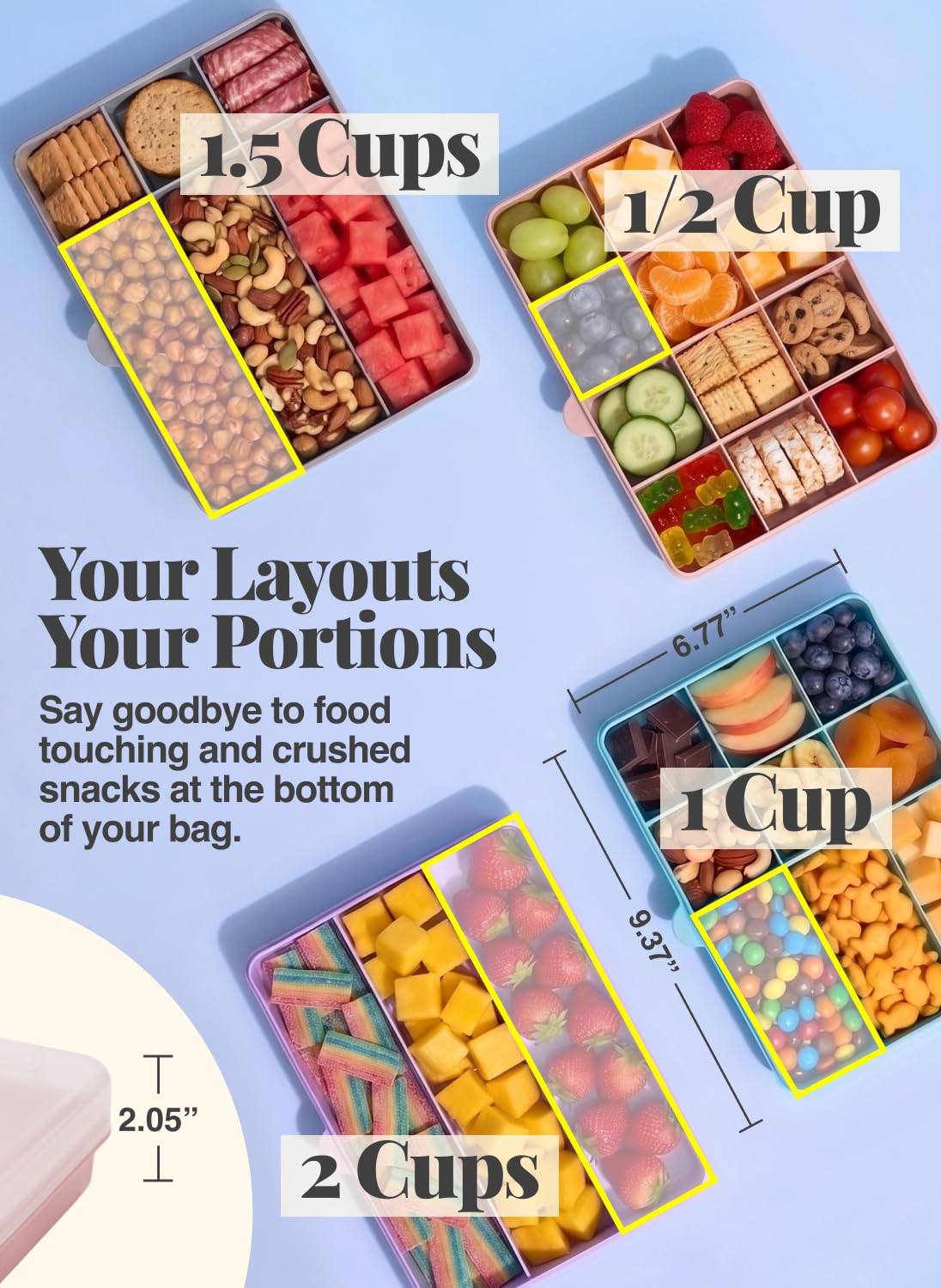 Melii Snackle Box with 12 Individual compartments, Removable dividers, Snack Capacity 4oz/114ml Each, Pink 3