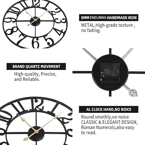 Miniatura 4 de Reloj de pared grande para decoración de sala de estar, 16 pulgadas, silencioso, sin tictac, funciona con pilas, reloj de pared moderno decorativo