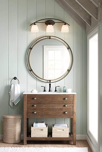 Miniatura 8 de Uttermost Espejo de pared decorativo redondo de bronce envejecido rústico con marco de anillo de metal dorado envejecido de 34 pulgadas de ancho,