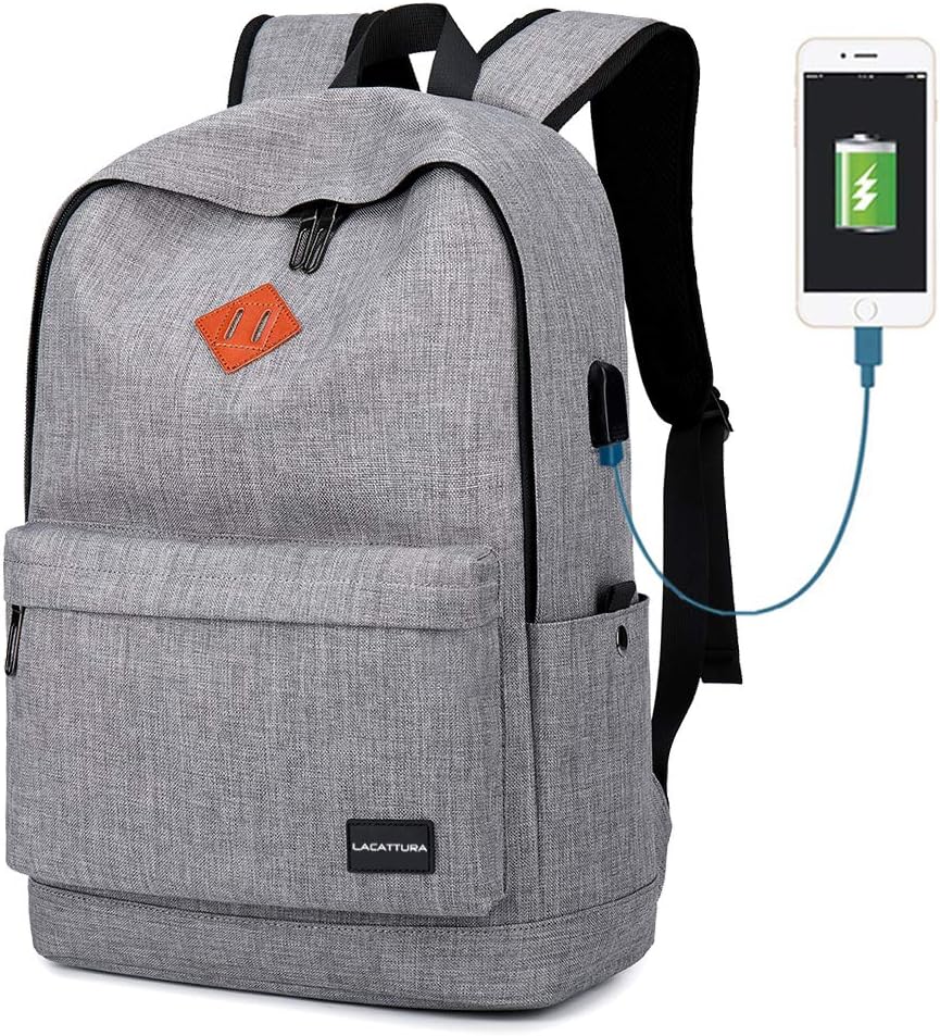 LACATTURA College Backpack, Lightweight Laptop Book Bag Grey