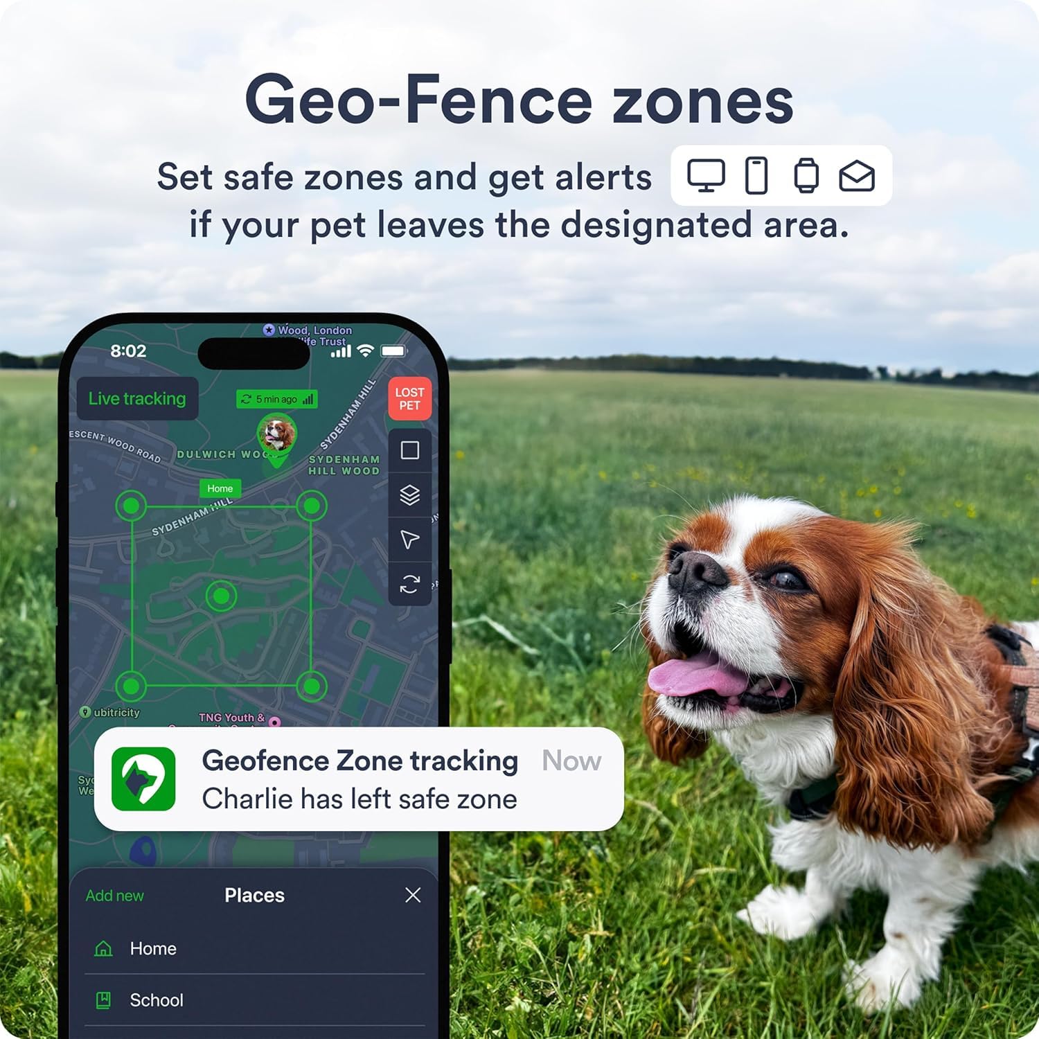 Rastreador GPS para perros – El rastreador de perros se adapta al collar de tus mascotas, impermeable, geofencing controlable por aplicación inteligente e historial de ubicación de mascotas (perro - 4