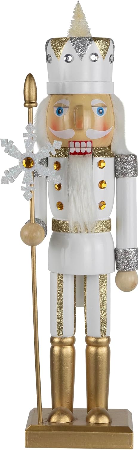 Northlight Glittered Nutcracker with Snowflake Scepter Christmas Figure - 15" - White