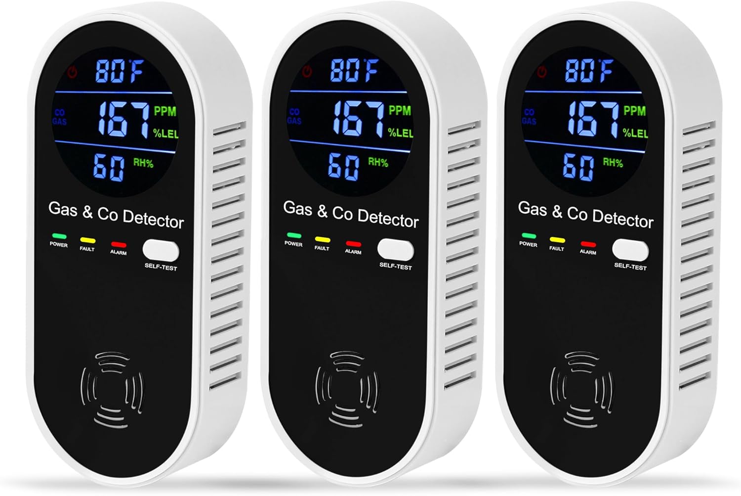 3 Packs Explosive-Gas-Detectors & Carbon-Monoxide-Detectors Plug in,4-in-1 Upgraded Sensors,Real-time Monitor & Digital Display,Natural Gas Leak Detector & CO Alarm for Home,RV,Apartment