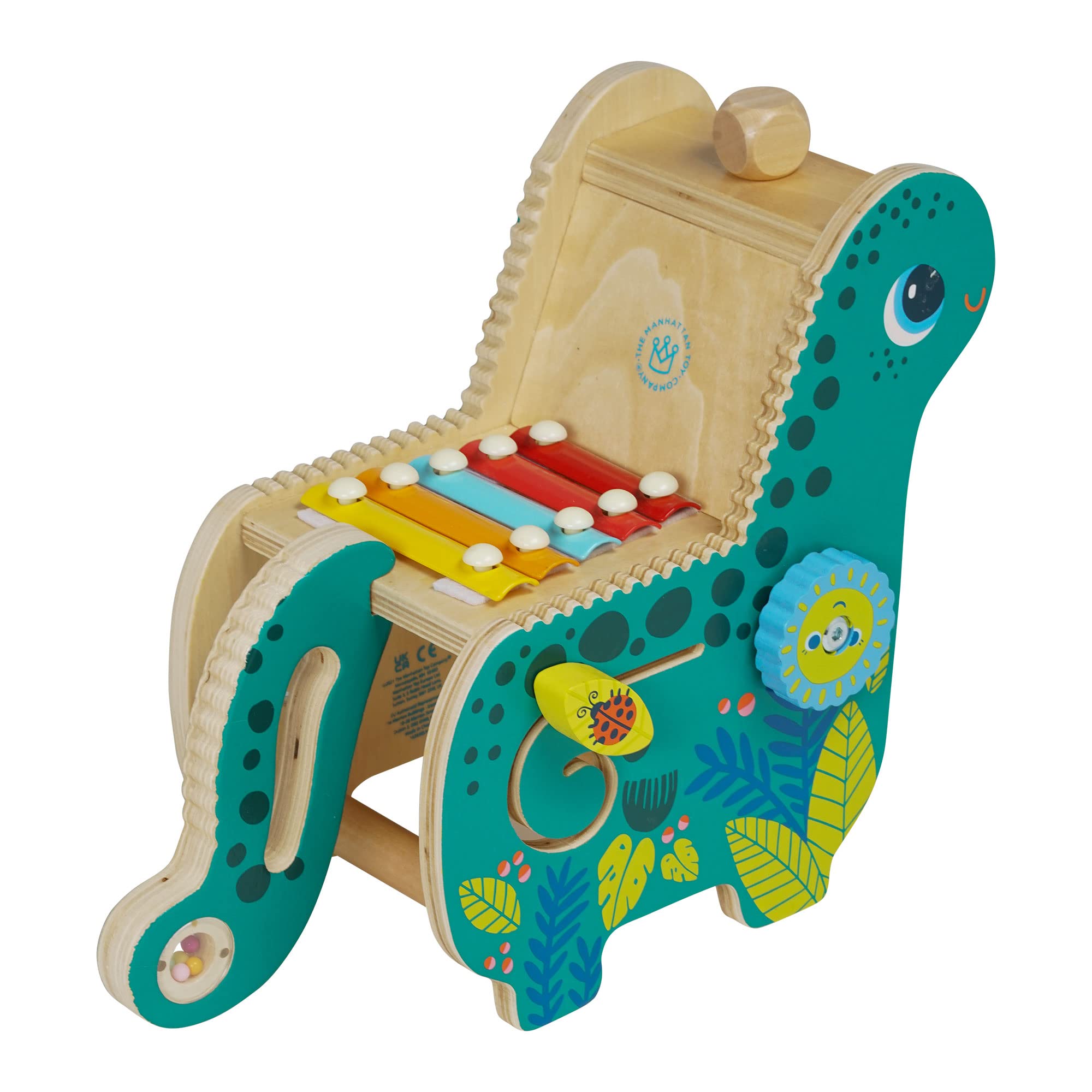 Manhattan Toy Dinosaurier-Musikinstrument und Aktivitätsspielzeug aus Holz für Kleinkinder und Vorschule, mit Xylophon, Sägezahnrillen und Solo-Schlägel
