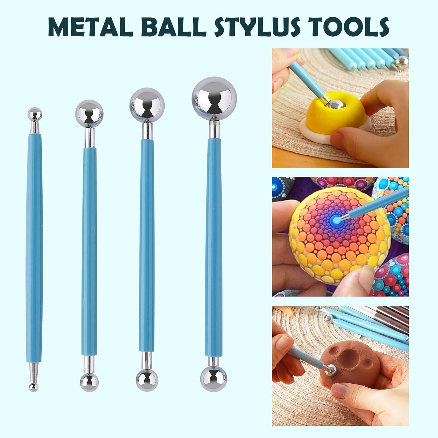 EUOCENK 14PCS Silicone Clay Sculpting Tool, Ball Stylus Clay Tools, Clay Shaper Brushes for Modeling, Dotting, Polymer Clay, Pottery Crafts, Nail Art, Rock, Blending, Drawing, Air Dry Clay, Ceramics image 5