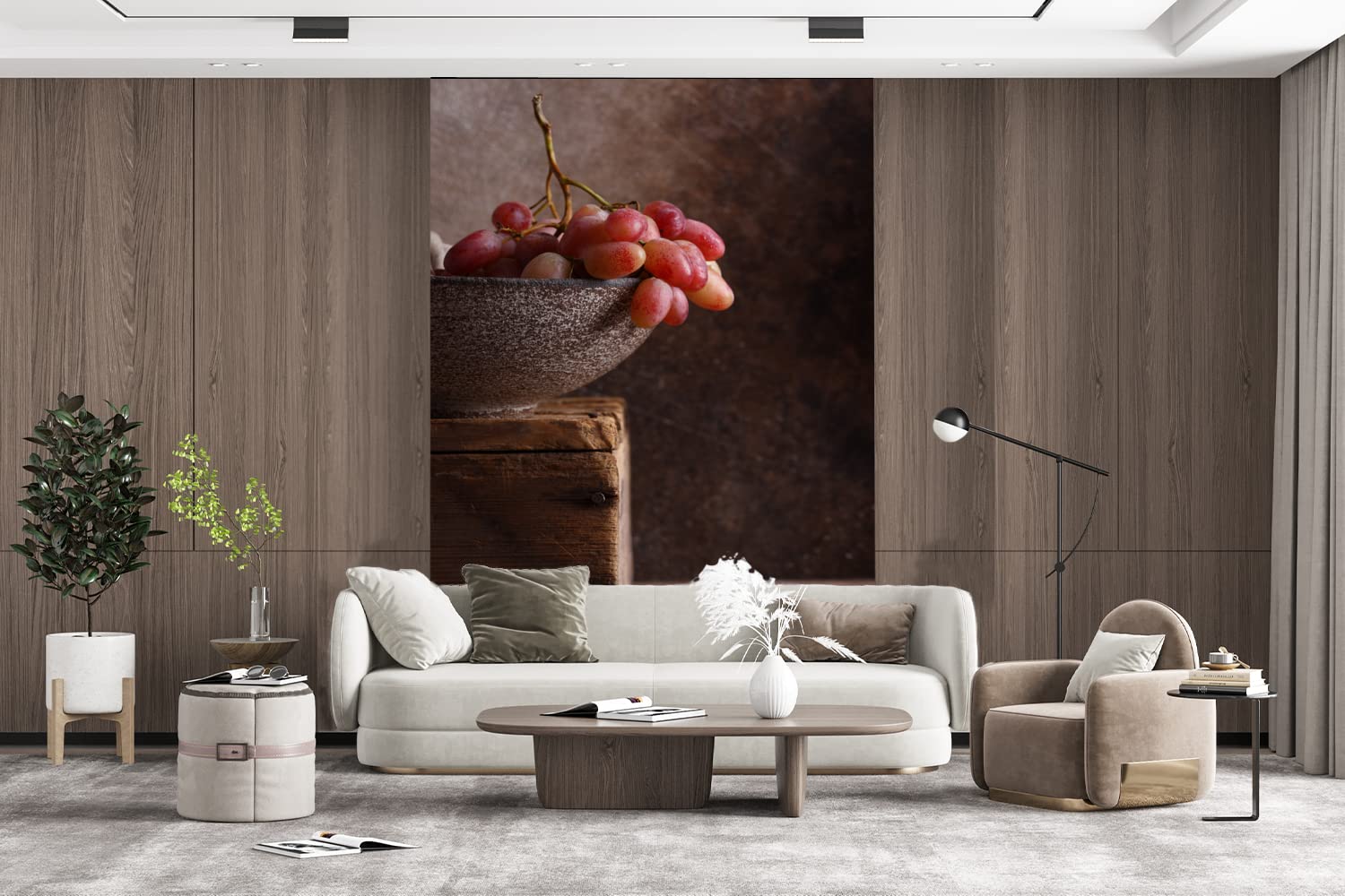 Selbstklebend Tapete Wandpapier Wandaufkleber Fototapete Tapeten Wanddeko 145x220 cm Rustikal - Weintrauben - Schale - Stilleben - Obst