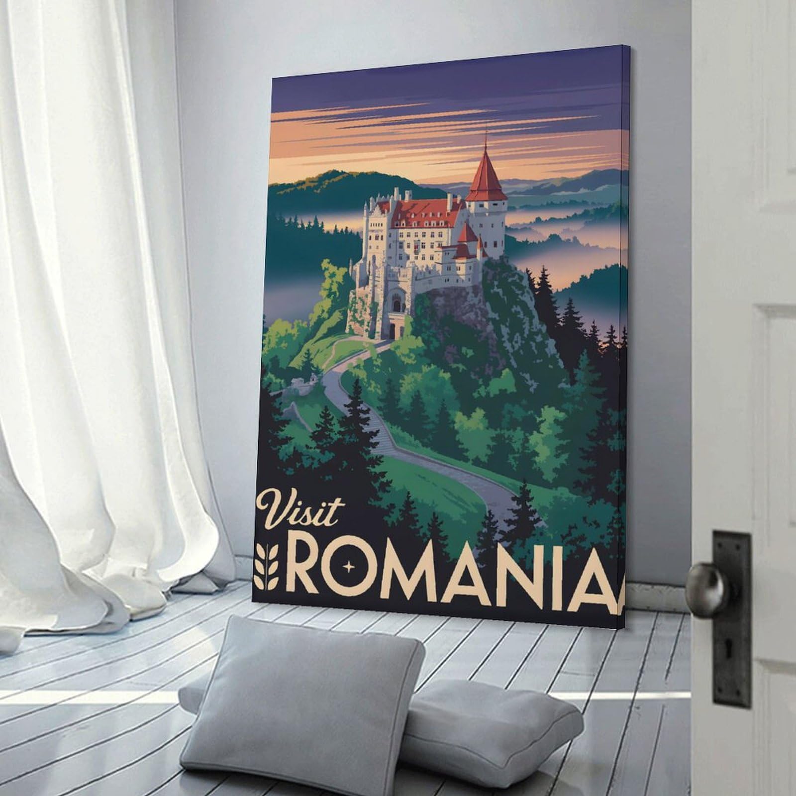 Junmoney Visit Romania Travel Decorative Canvas Print, 20x30inch(50x75cm), for Hallway, Entryway Or Landing, Home Artwork for First Impressions