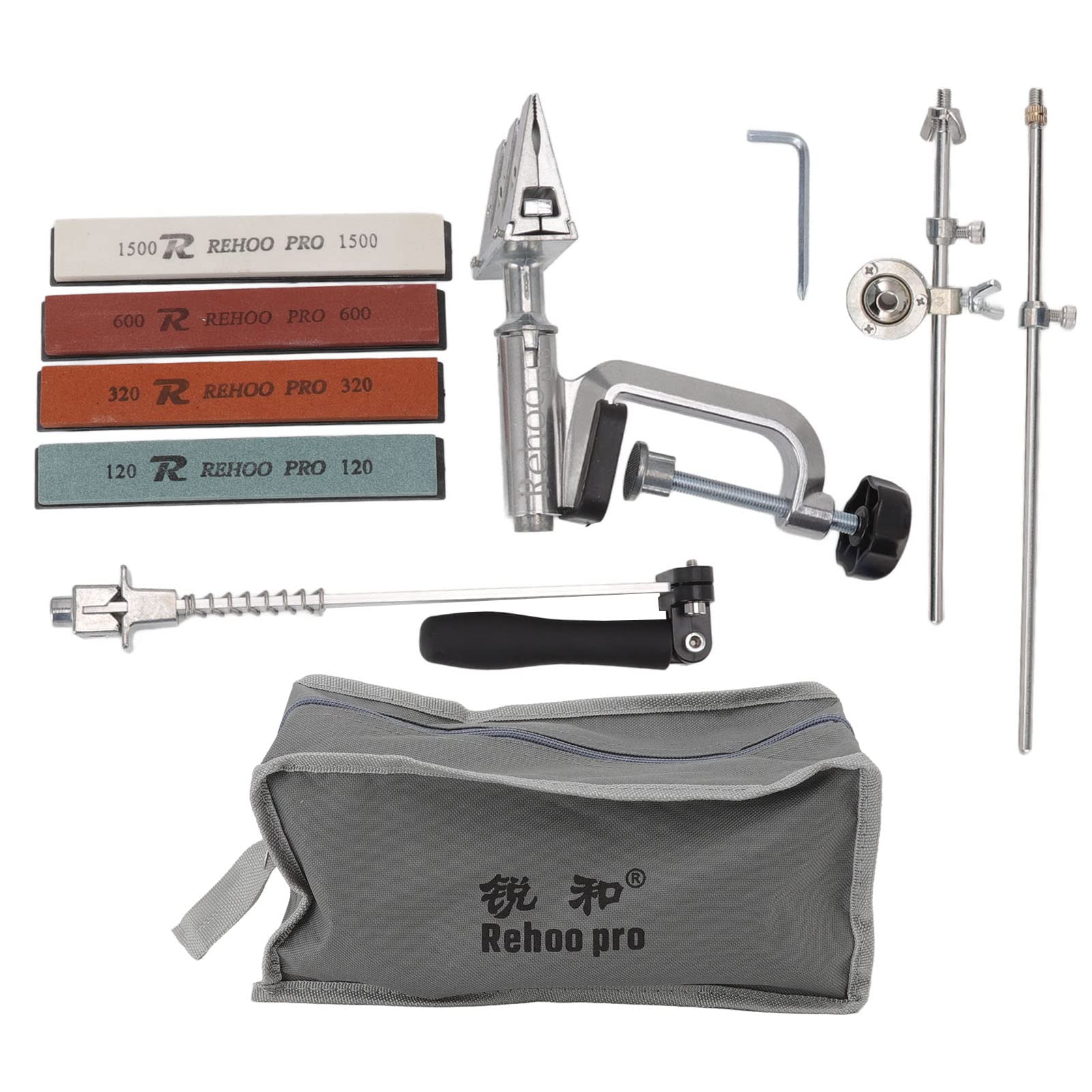 Ostrzałka do noży o stałym kącie, 120 320 600 1500 Grit Knife Sharpener Kit System z 4 dwustronnymi kamieniami ostrzącymi, Stainless Steel Kitchen Chef Knife Sharpening Kit