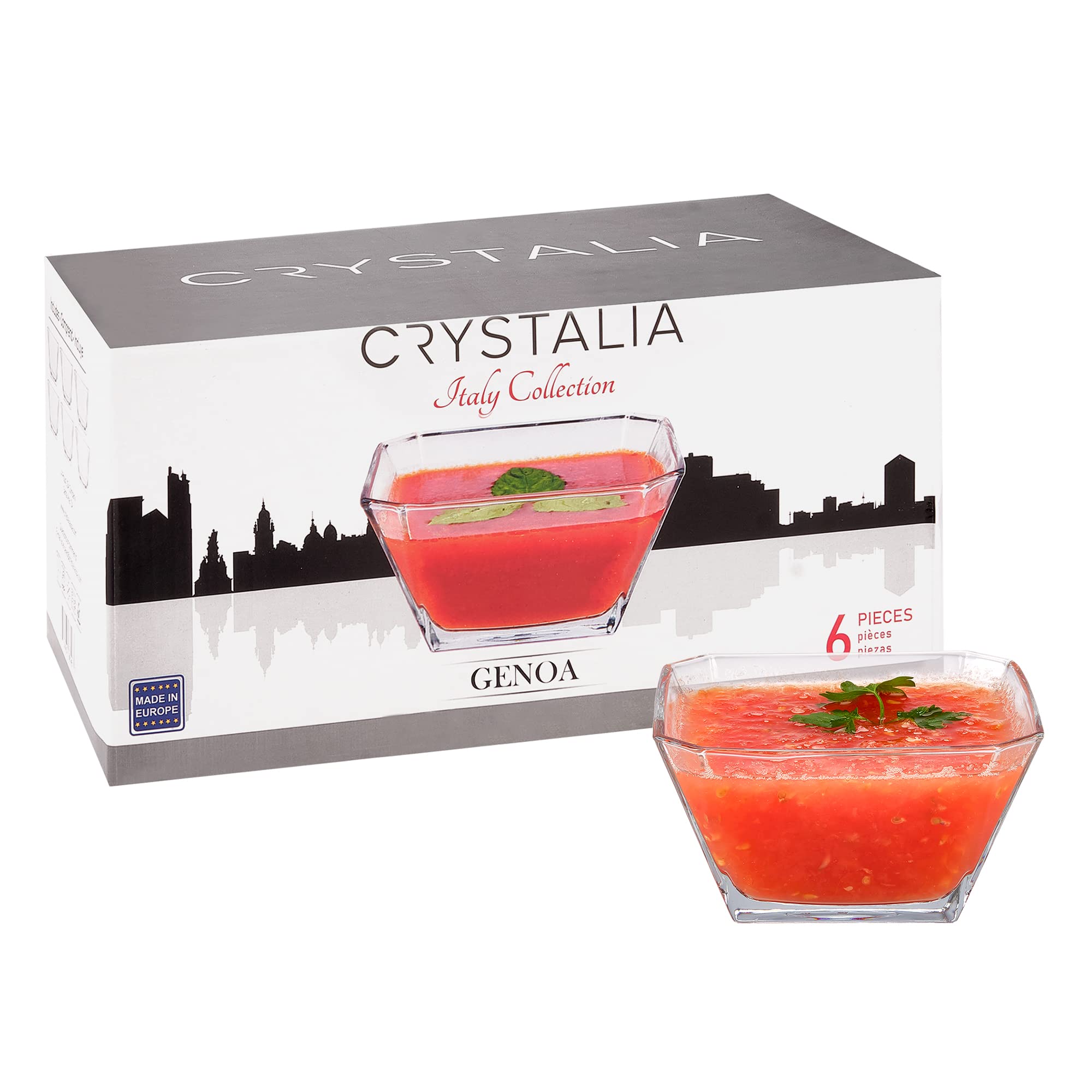 Crystalia Zestaw 6 szklanych misek deserowych z możliwością układania w stos, 300 ml, 100% bezołowiowe miski do lodów, szklane miski do serwowania owoców, dipy, cukierki i przystawki, miski na
