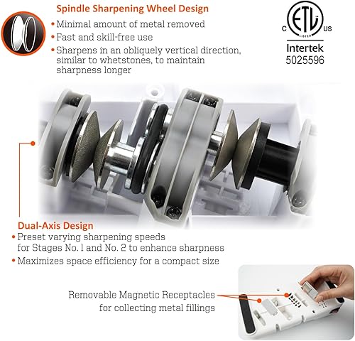 Miniatura 3 de 198H-SPK - Afilador de cuchillos eléctrico profesional, versátil de 3 etapas, ruedas de diamante monocristalino, protección contra