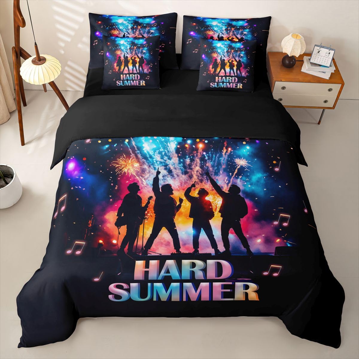 Homemissing Juego completo de funda de edredón de 7 piezas para niños, mujeres y hombres, con banda de música pop, 1 funda de edredón, 1 sábana encimera, 1 sábana bajera, 2 fundas de cojín y 2 fundas