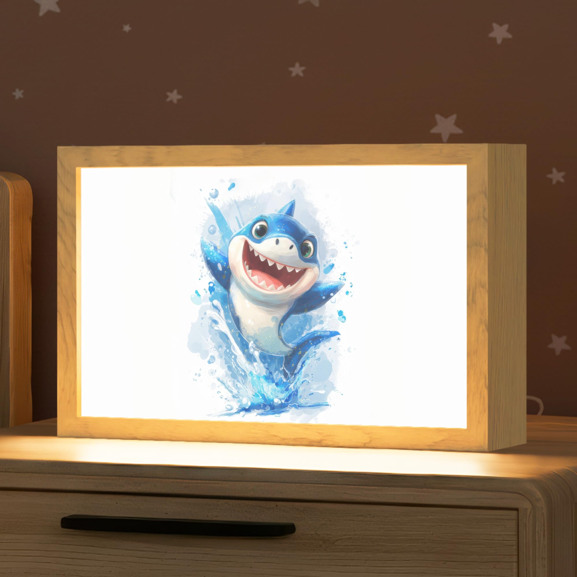 Nachttischlampe Für Kinder 30x20 cm Still Licht Baby Nachtlicht Nachtlampe Kinderzimmer Hai - Wasser - Blau