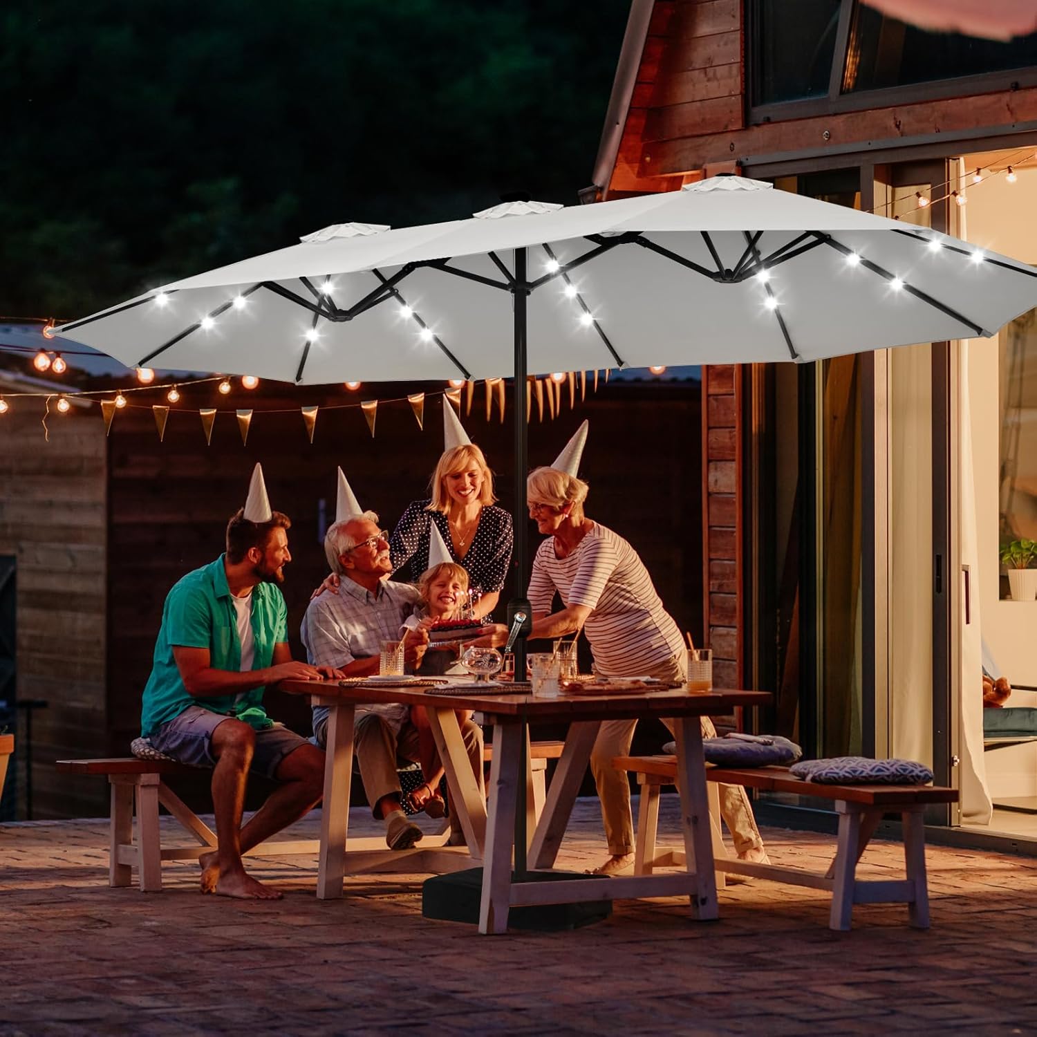 ABCCANOPY 15ft Umbrella Outdoor Patio Solar Lights with Base, Outdoor Double-Sided Rectangle Umbrella for Poolside, Lawn, Backyard (Light Gray) - Image 7