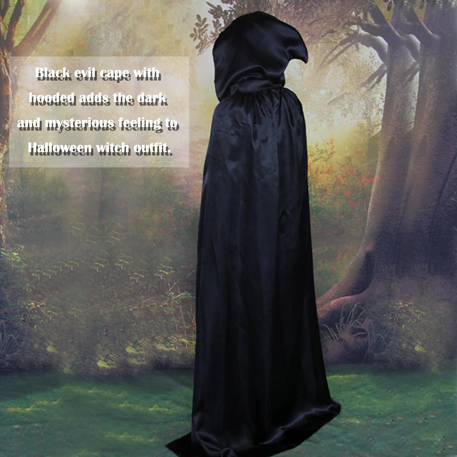 WORUIB Witch Costume, 3-Piece Witch Face Mask Set for Halloween Parties, Cosplay, Theatrical Performances, Witch-Themed Events, Black 130 cm (Excluding Hat Length) - Image 4