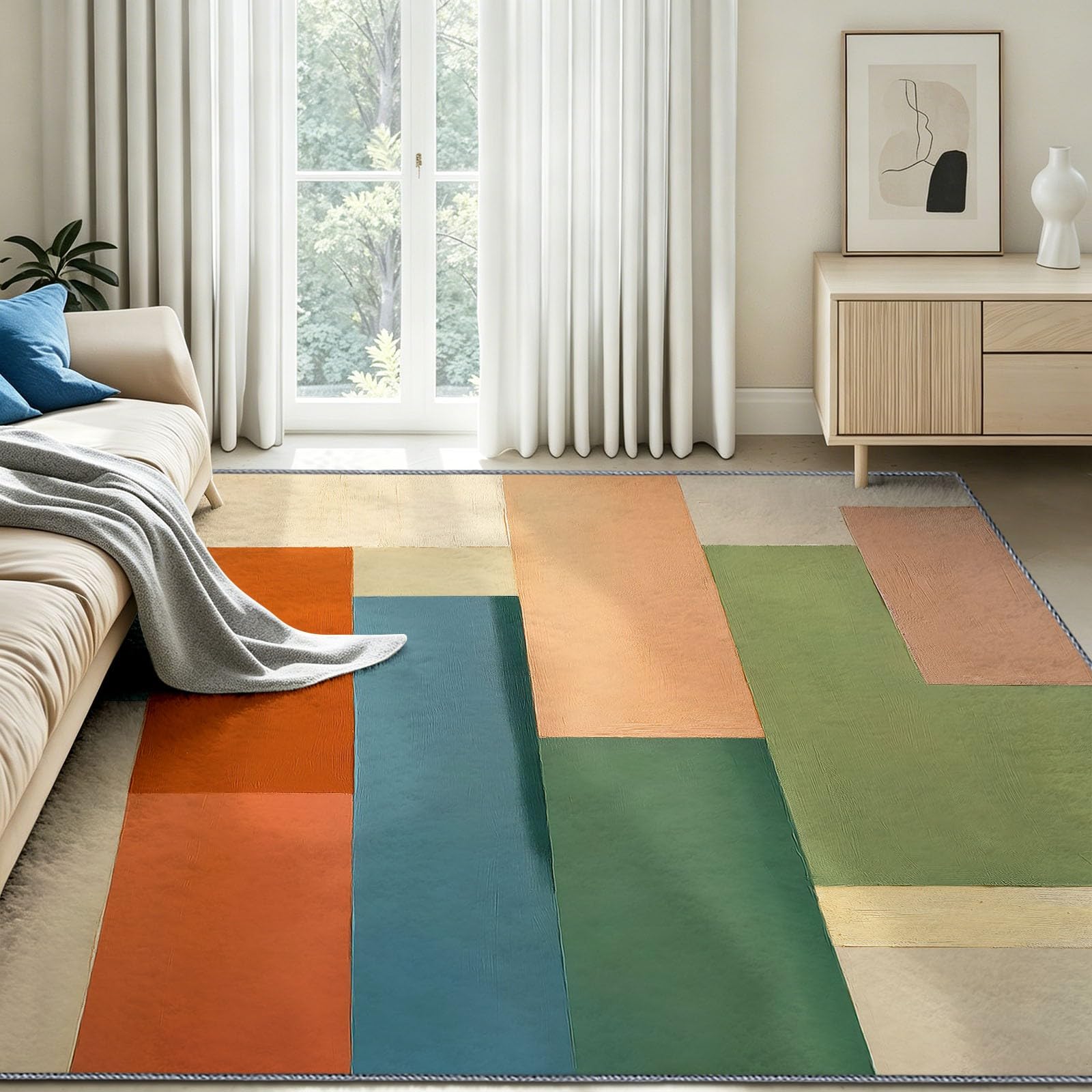 Dywan 140 x 200 cm Wewnętrzny antypoślizgowy chłonny, łatwy do czyszczenia - Nowoczesny geometryczny dywan, patchwork kratka blokowa kolorowa miękka mata podłogowa do sypialni, salonu, przedpokoju