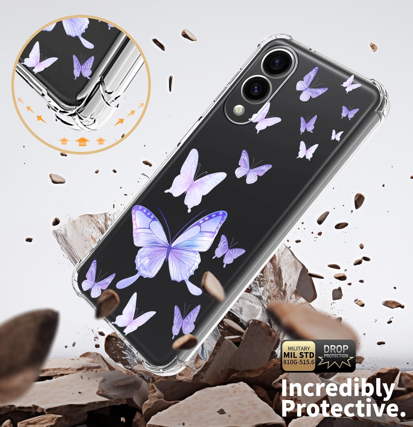 for Samsung Galaxy S25 Edge Case Flowers [Buffertech 6.65ft Military-Grade Drop Protection] [Anti Peel Off Tech] Clear TPU Bumper 5G Phone Case Cover Design (Dragonflies) - Image 4